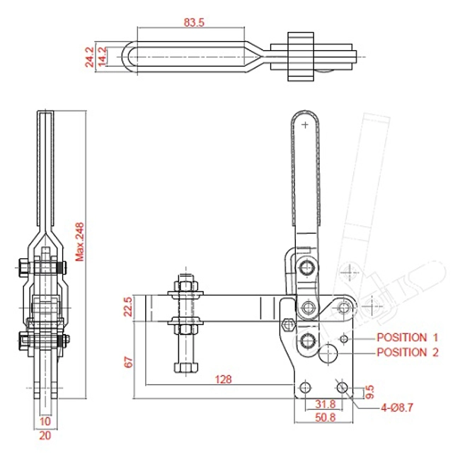 Vendita online Bloccaggio verticale base dritta braccio regolabile 460 Kg.